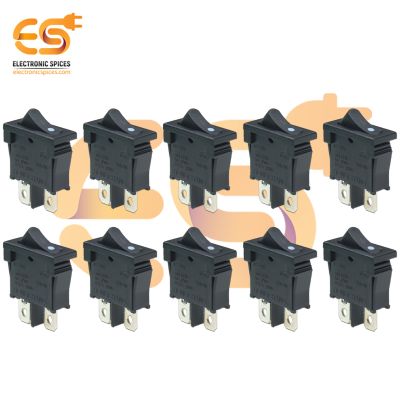 T85/55 6A 250V Black Color 2 Pin Rocker Switch Pack of 10